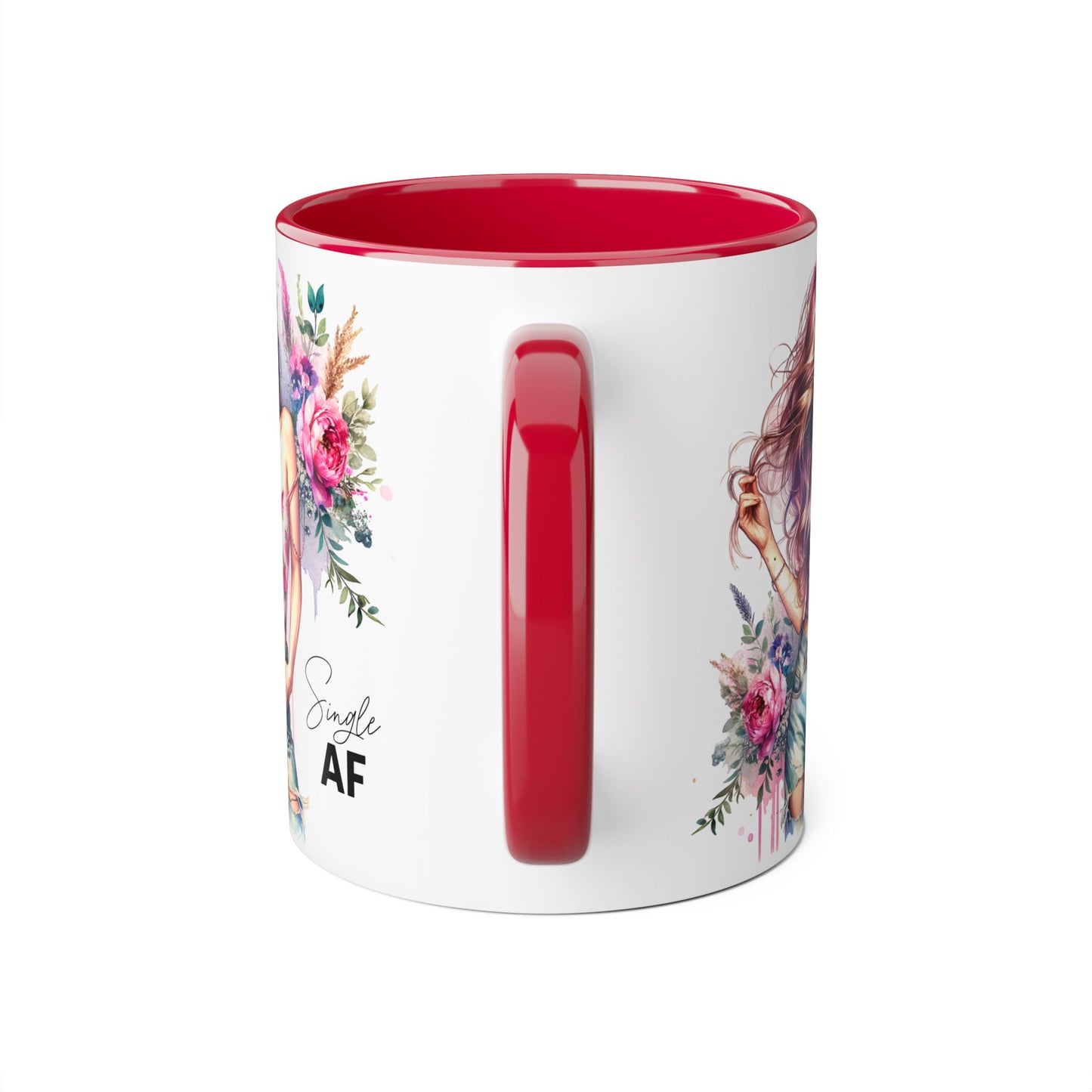 Single AF Floral Accent Mug, 11oz Coffee Cup, Gift for Singles, Cute Tea Mug, Kitchen Decor, Self-Love
