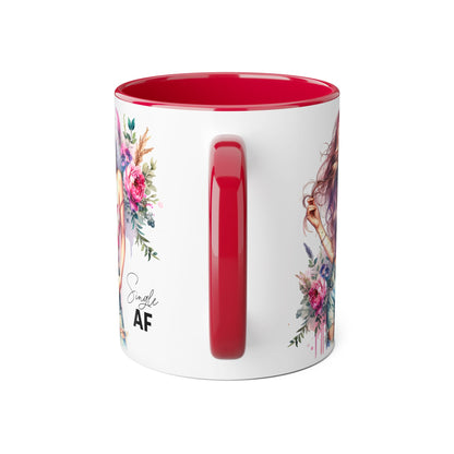 Single AF Floral Accent Mug, 11oz Coffee Cup, Gift for Singles, Cute Tea Mug, Kitchen Decor, Self-Love