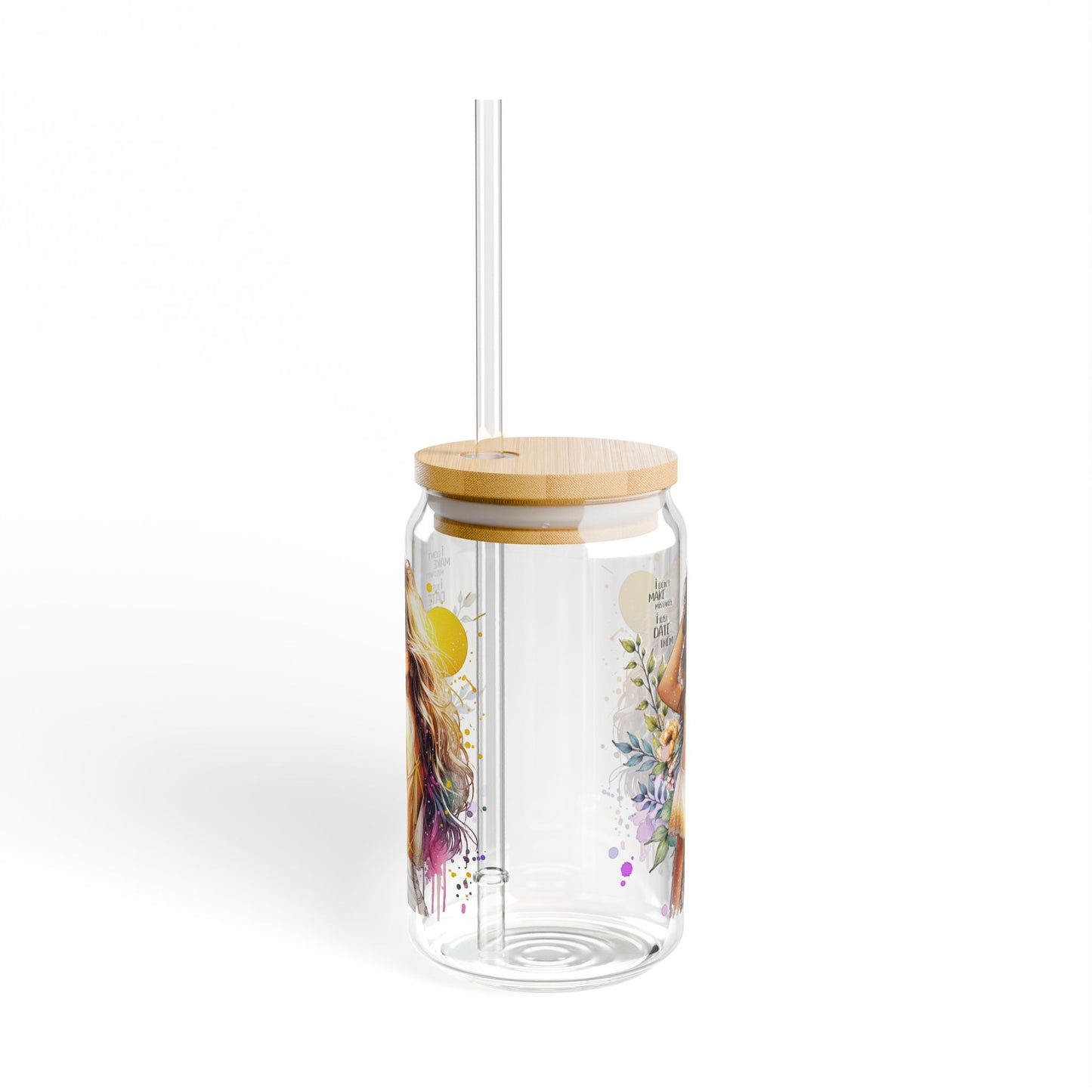 I Don't Make Mistakes, I Date Them Charming Floral Sipper Glass, 16oz | Eco-Friendly Hydration, Perfect Gift for Tea Lovers, Home Decor, Summer Parties