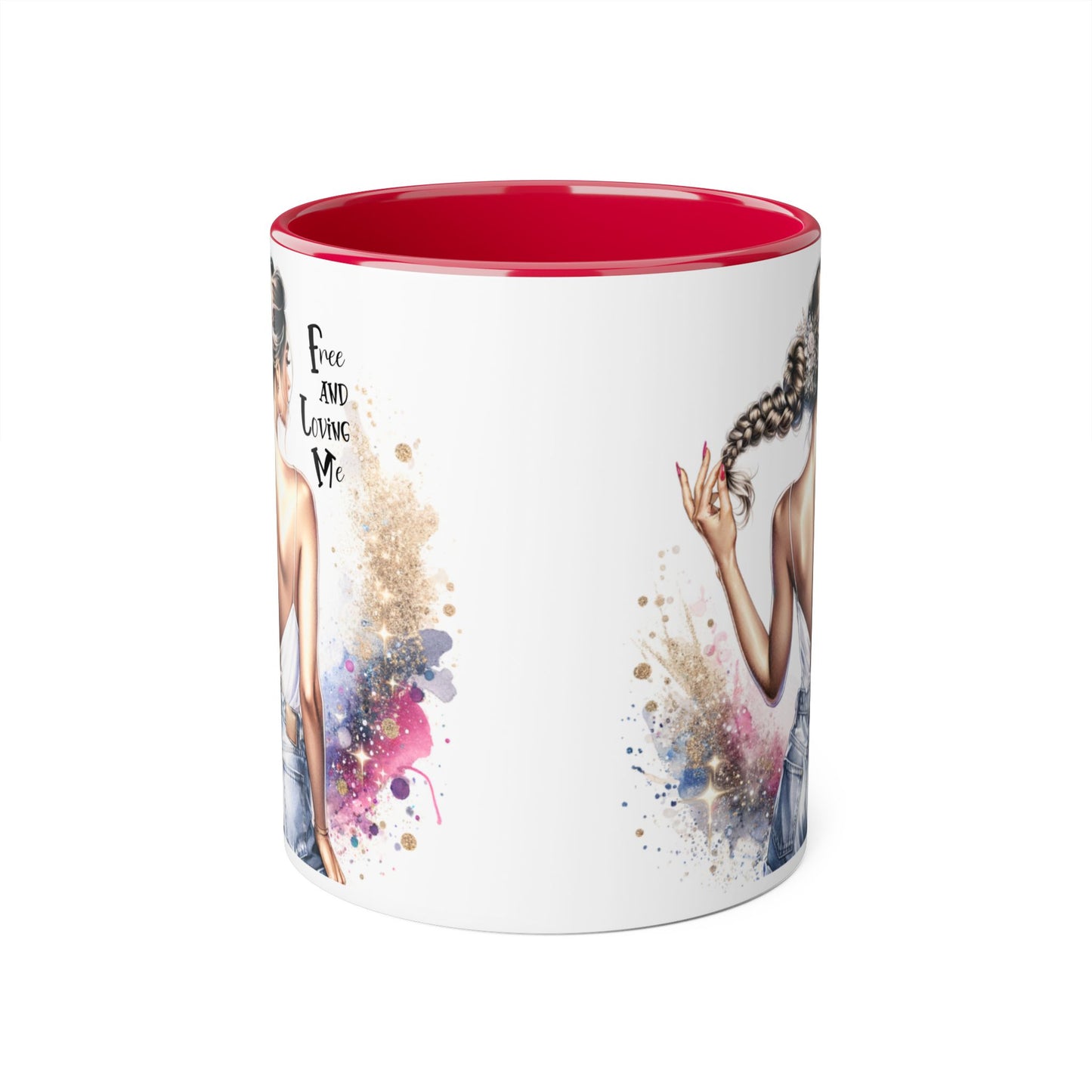 Free and Loving Me Accent Mug, Empowering Coffee Cup, Inspirational Gift, Unique Women’s Mug, Morning Motivation