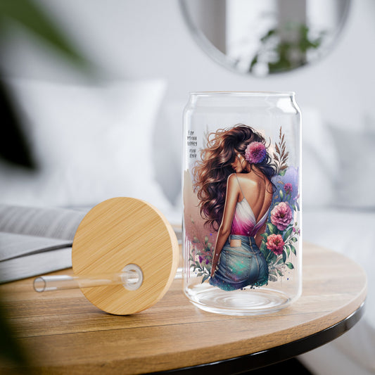 I Am My Own Happily Ever After Floral Sipper Glass, Perfect for Summer Sips, Gifts for Her, Eco-Friendly Drinkware, Boho Home Decor, Unique Water Bottle