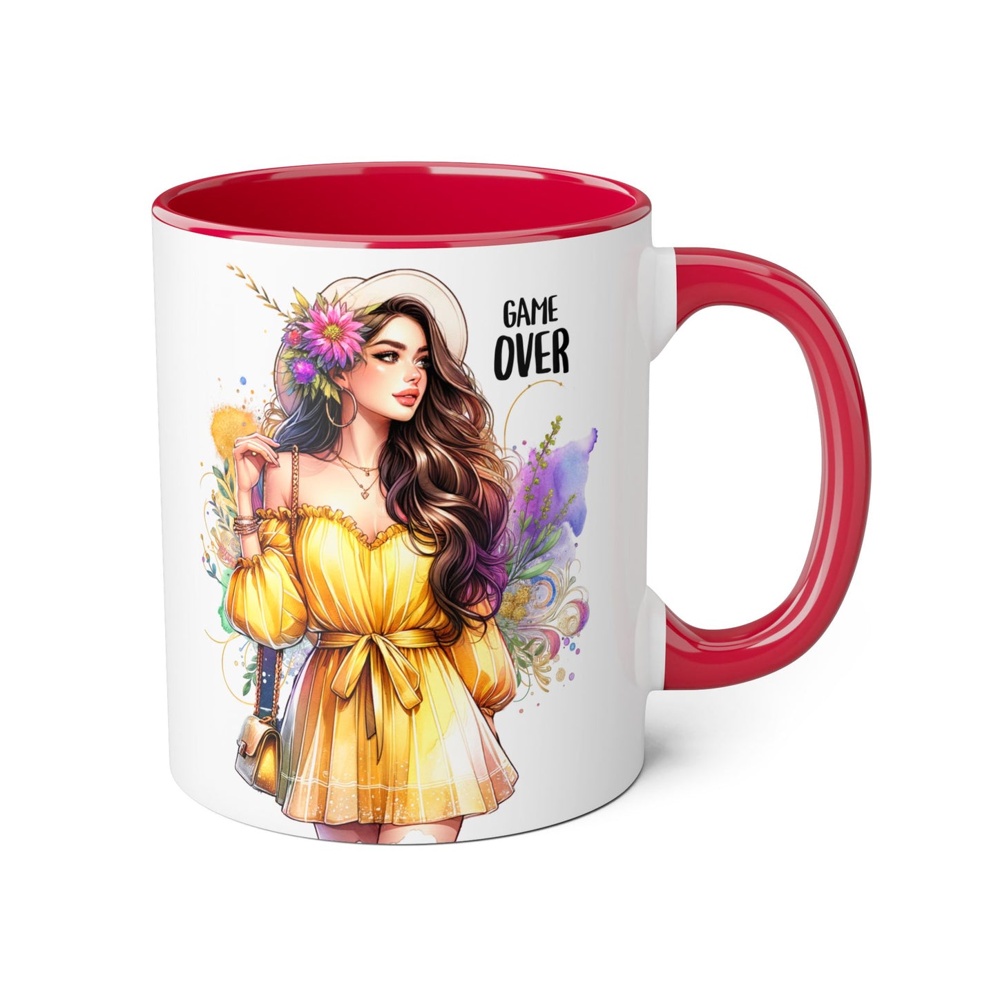 Colorful Game Over Accent Mug, 11oz Coffee Cup, Unique Art Gift, Fun Drinkware, Birthday, Celebration, Decorative Mug