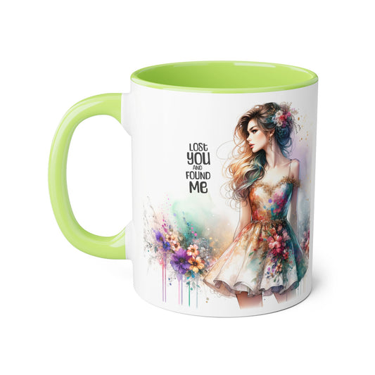 Lost You and Found Me Elegant Floral Accent Mug - Lost You Found Me, Coffee Lover Gift, Unique Drinkware, Artistic Home Decor, Empowering Message Mug