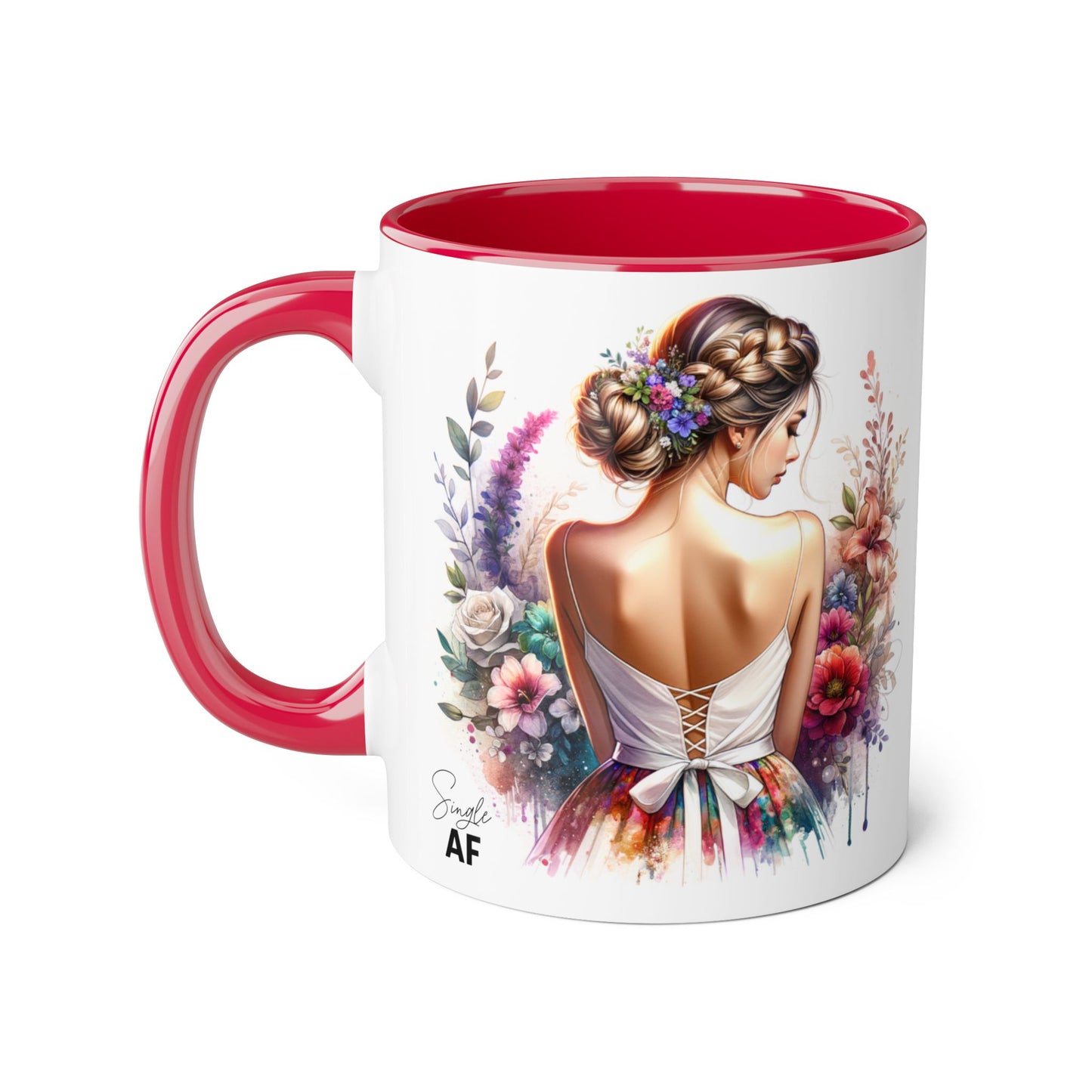 Single AF Floral Elegance Mug, Custom Coffee Cup, Gift for Her, Bridesmaid Present, Artful Design, Home Decor