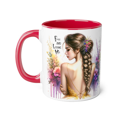 Bohemian Inspirational Mug, Free and Loving Me Coffee Cup, Unique Gift for Her, Floral Design, Tea Lover's Mug, Vintage Style Drinkware