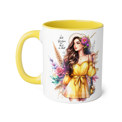 I Hold Grudges, I'll Heal in Hell  Humoristic Bohemian Accent Mug, Colorful Floral Art, Gift for Her, Coffee Lover's Dream, Inspirational Quote