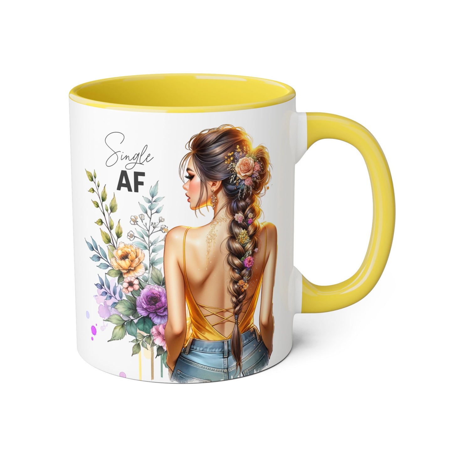 Single AF Floral Accent Mug - Cute Gift for Friends, Coffee Lover, Relationship Humor, Self-Care, Birthday, Celebration