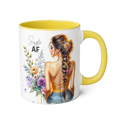 Single AF Floral Accent Mug - Cute Gift for Friends, Coffee Lover, Relationship Humor, Self-Care, Birthday, Celebration