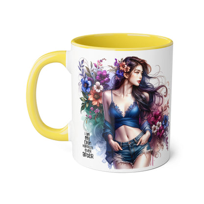 I Am My Own Happily Ever After Whimsical Floral Accent Mug - Perfect for Tea Lovers, Gift for Her, Custom Drinkware, Creative Home Decor, Inspirational Coffee Cup