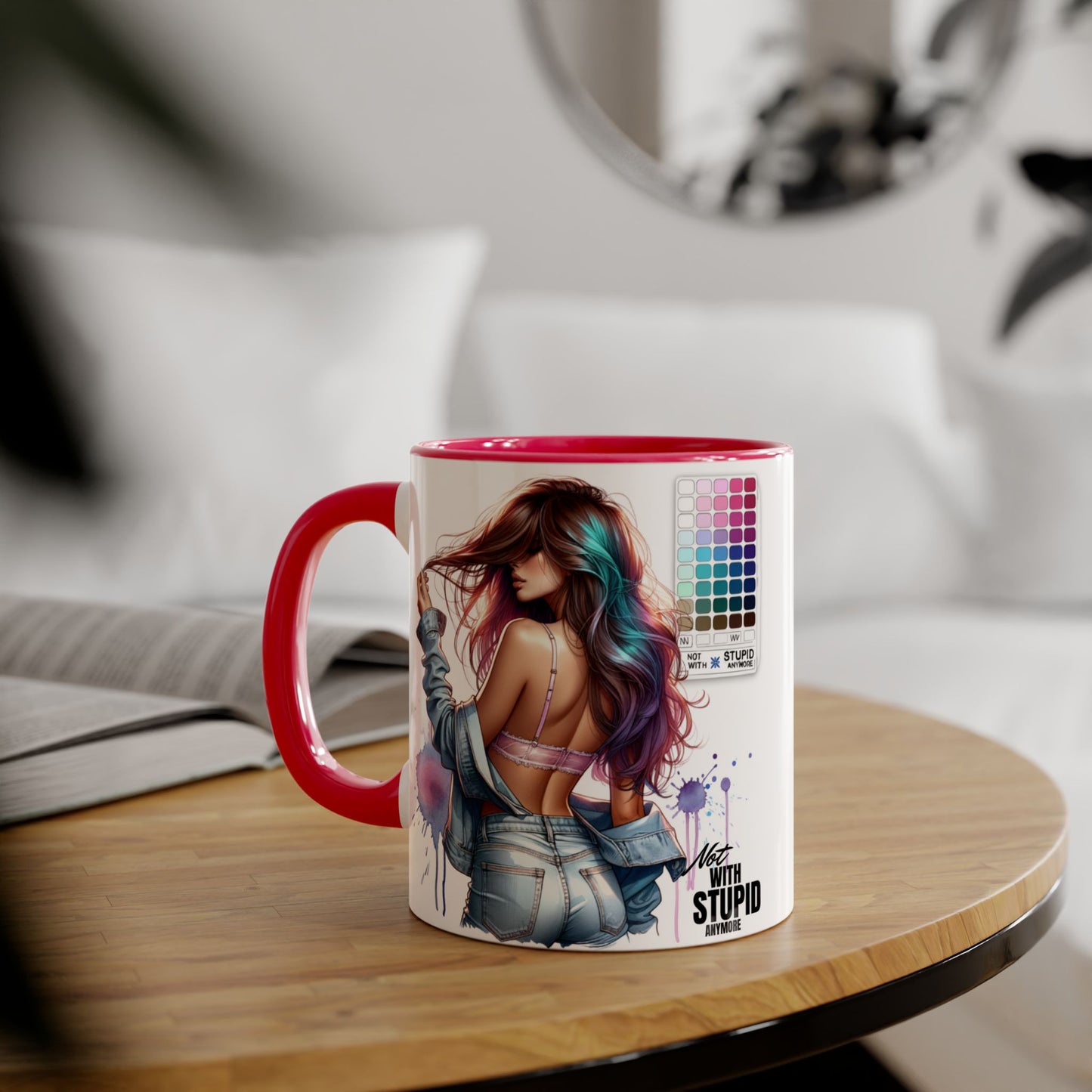 Not With Stupid Anymore Humoristic Vibrant Accent Mug - Perfect Gift for Creative Souls, Quirky Coffee Lover, Art Enthusiast, Birthday, or Just Because