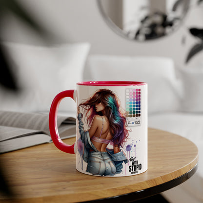 Not With Stupid Anymore Humoristic Vibrant Accent Mug - Perfect Gift for Creative Souls, Quirky Coffee Lover, Art Enthusiast, Birthday, or Just Because