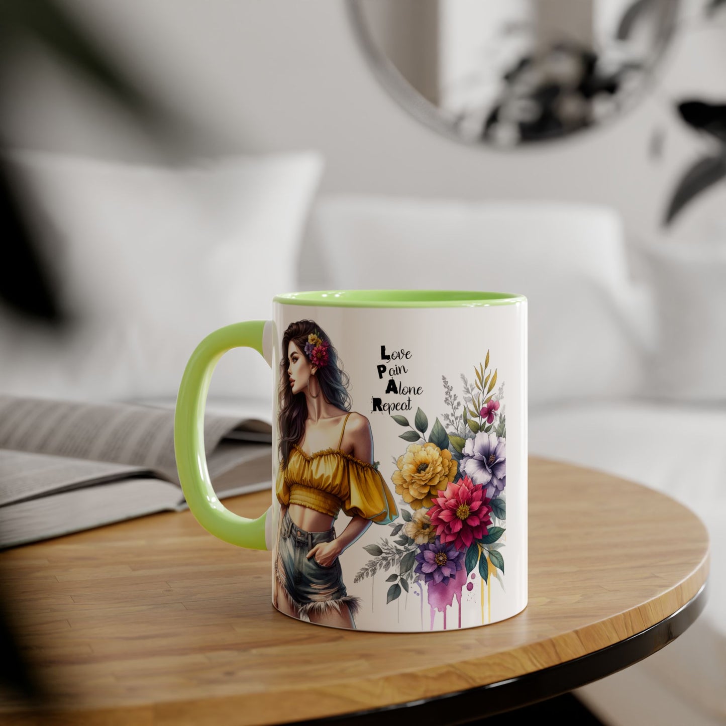 Boho Floral Accent Mug, Stunning Gift for Tea Lovers, Home Decor, Coffee Lover's Gift, Birthday Present, Art Print Mug