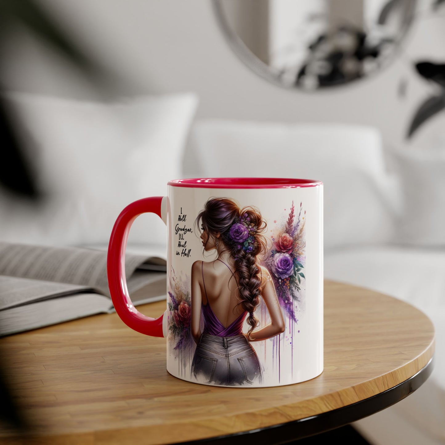 I Hold Grudges, I'll Heal in Hell Elegant Floral Accent Mug, Inspirational Coffee Cup, Gift for Her, Stylish Tea Mug, Home Décor, Unique Drinkware