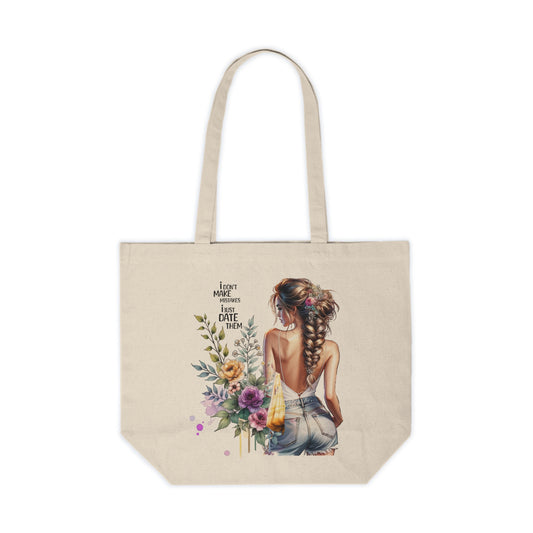 I Don`t Make Mistakes, I Just Date Them Floral Illustration Canvas Tote Bag, Eco-Friendly Shopping Bag, Cute Beach Bag, Gift for Her, Everyday Carry-All