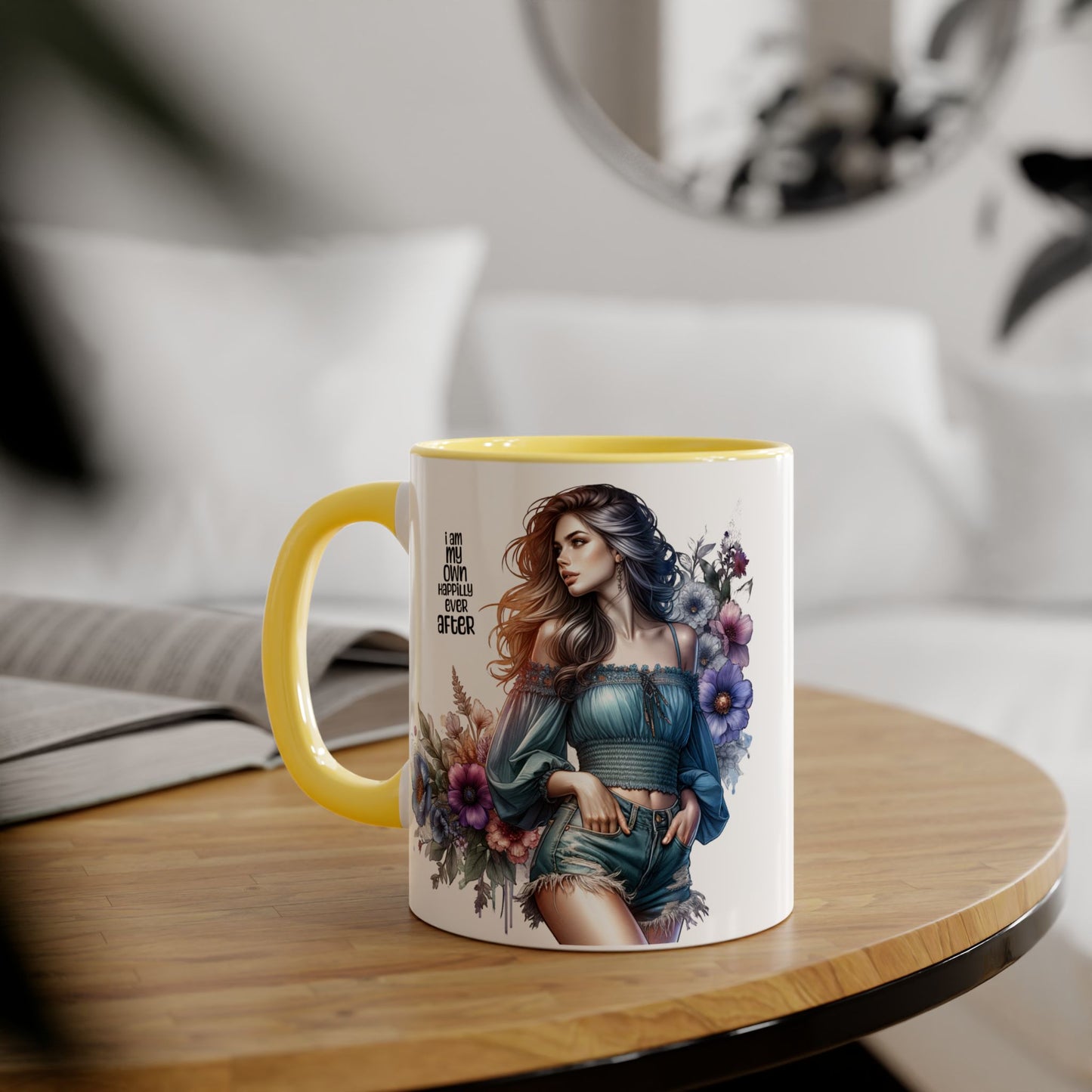 I Am My Own Happily Ever After Whimsical Floral Accent Mug - Perfect Gift for Her, Inspirational Coffee Cup, Self-Care Quotes, Boho Decor, Unique Tea Mug