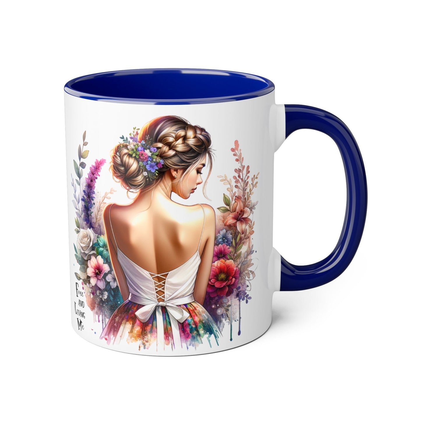 Free and Loving Me Floral Accent Mug, Artistic Coffee Cup, Gift for Mom, Birthday, Mother's Day, Home Decor, Inspirational Mug