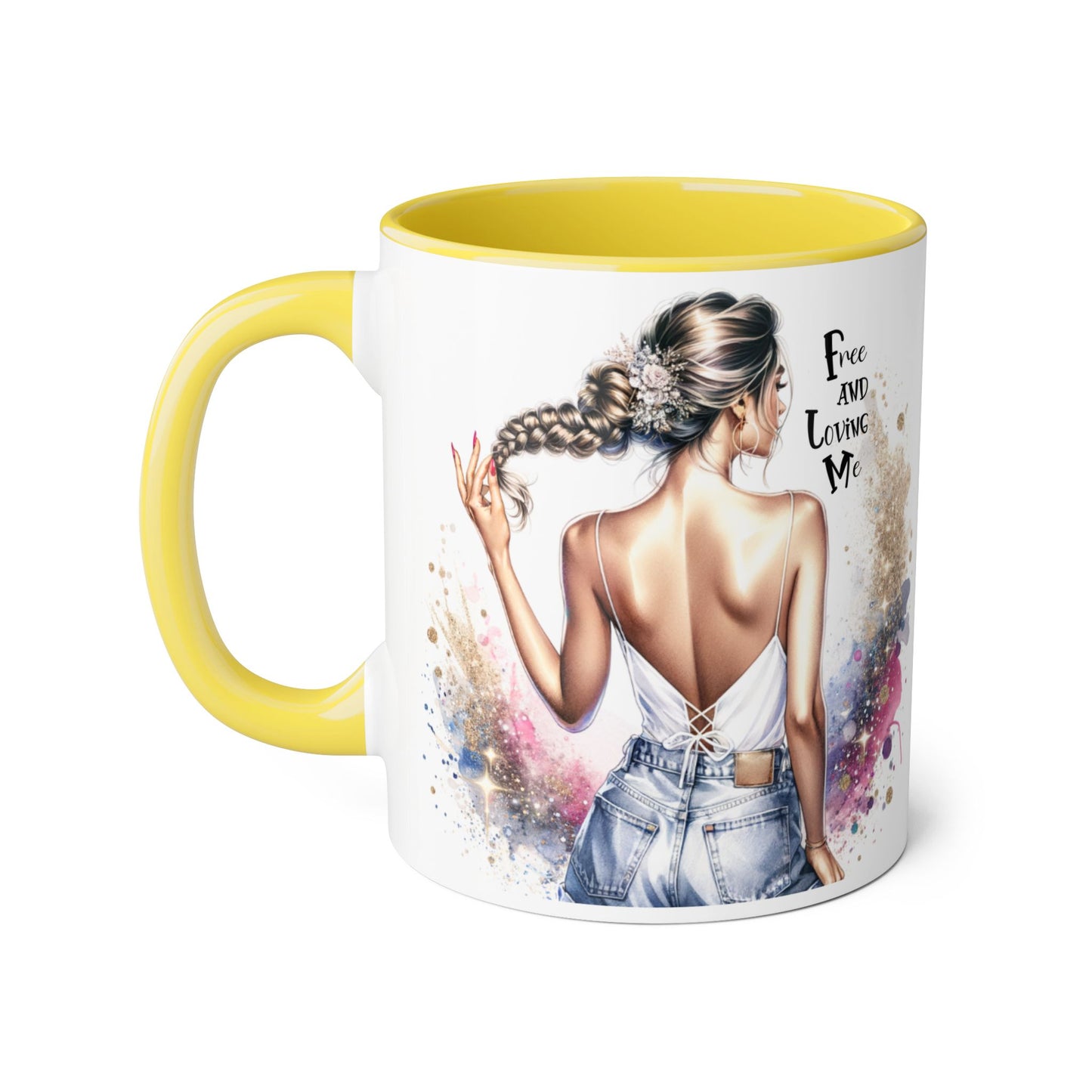 Free and Loving Me Accent Mug, Empowering Coffee Cup, Inspirational Gift, Unique Women’s Mug, Morning Motivation