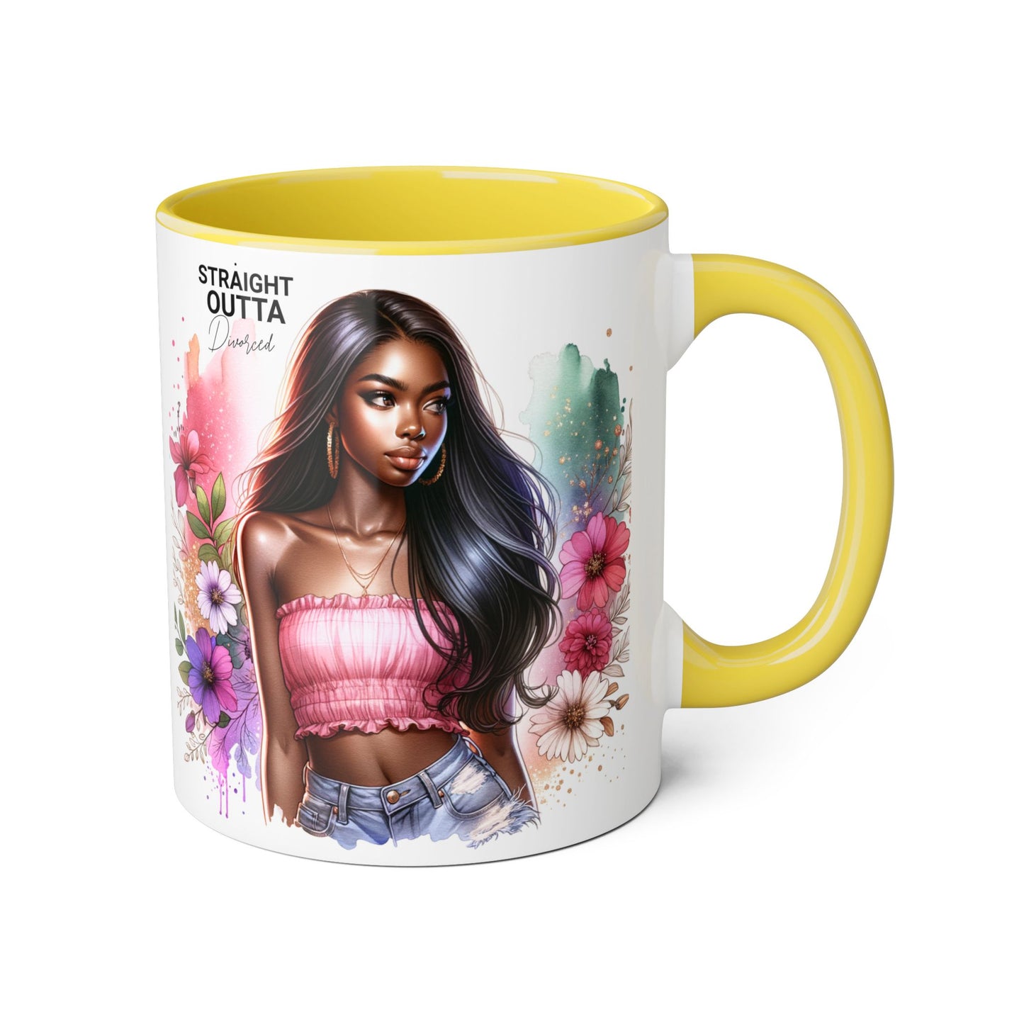 Straight Outta Divorced Humoristic Vibrant Accent Mugs, Gift for Her, Motivational Coffee Mug, Floral Design Mug, Unique Art Mug, Birthday Gift Idea, Home Decor