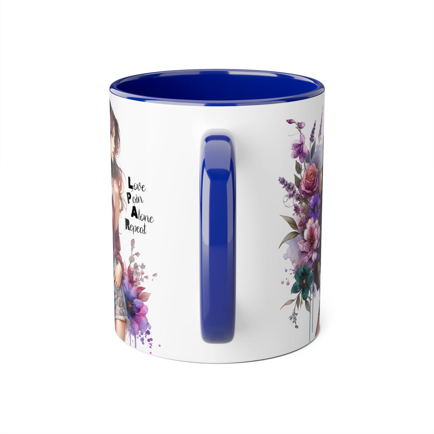 Bohemian Floral Accent Mug | Love Pain Alone Repeat Gift for Her, Inspirational Coffee Cup, Unique Home Decor, Art Mug
