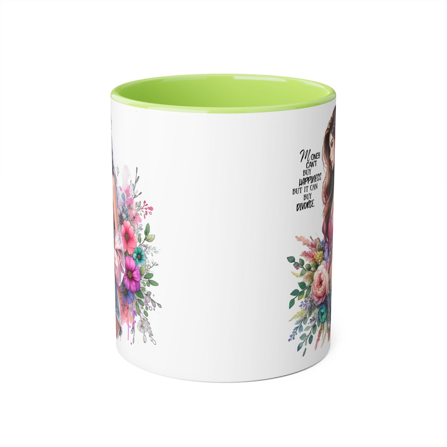 Money Can't Buy Happiness But It Can Buy Divorce Humoristic Floral Inspirational Mug, Gift for Friends, Coffee Cup, Tea Lover, Flower Design, Motivational Quote, Birthday Gift