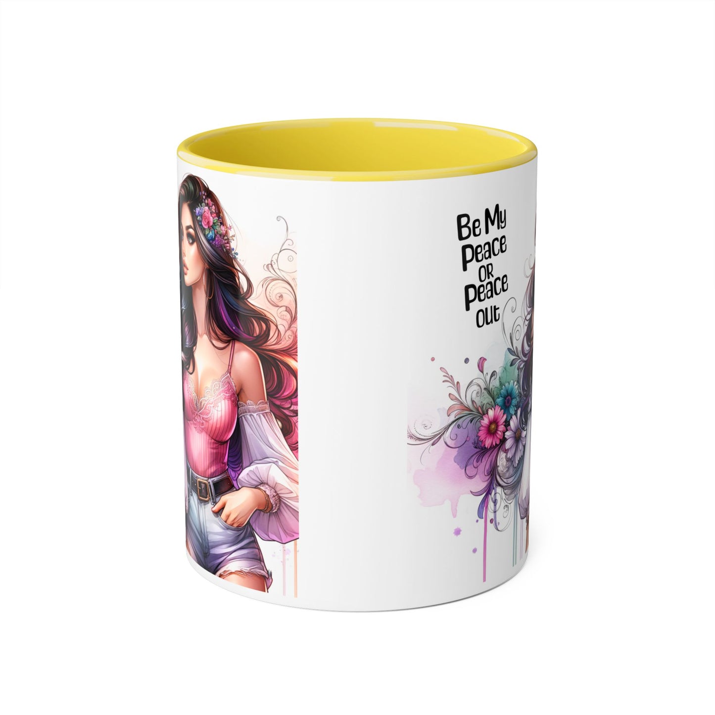 Bohemian Accent Mug, Be My Peace or Peace Out Gift, Artistic Coffee Mug, Floral Coffee Cup, Gift for Her