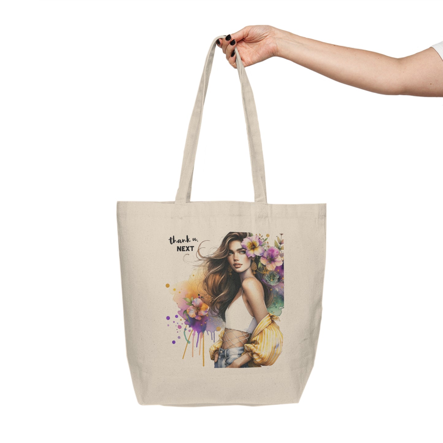 Thank U, Next Chic Canvas Tote Bag with Floral Design - Perfect for Shopping, Beach, Gifts, Eco-Friendly Bag, Everyday Use