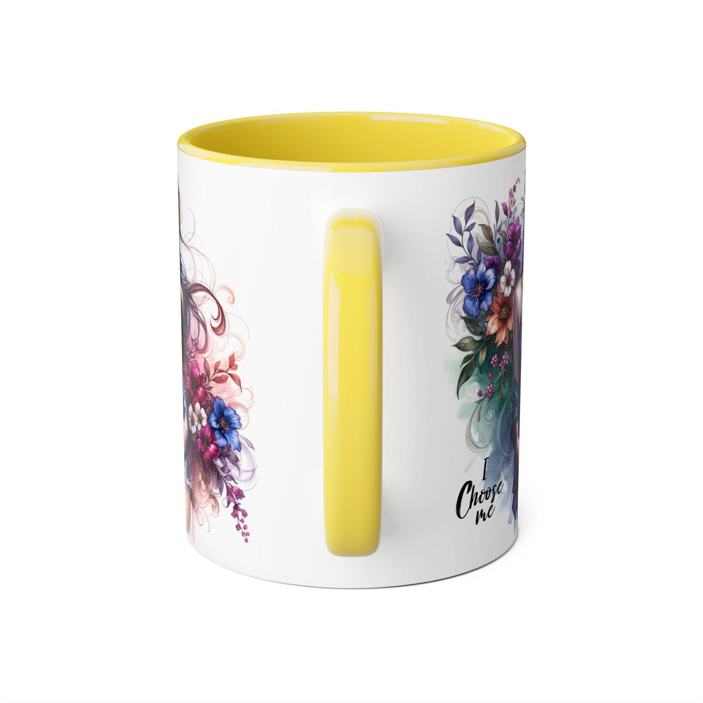 Floral Accent Mug, I Choose Me Design, Artistic Coffee Cup, Gift for Her, Home Décor, Tea Lover’s Essential