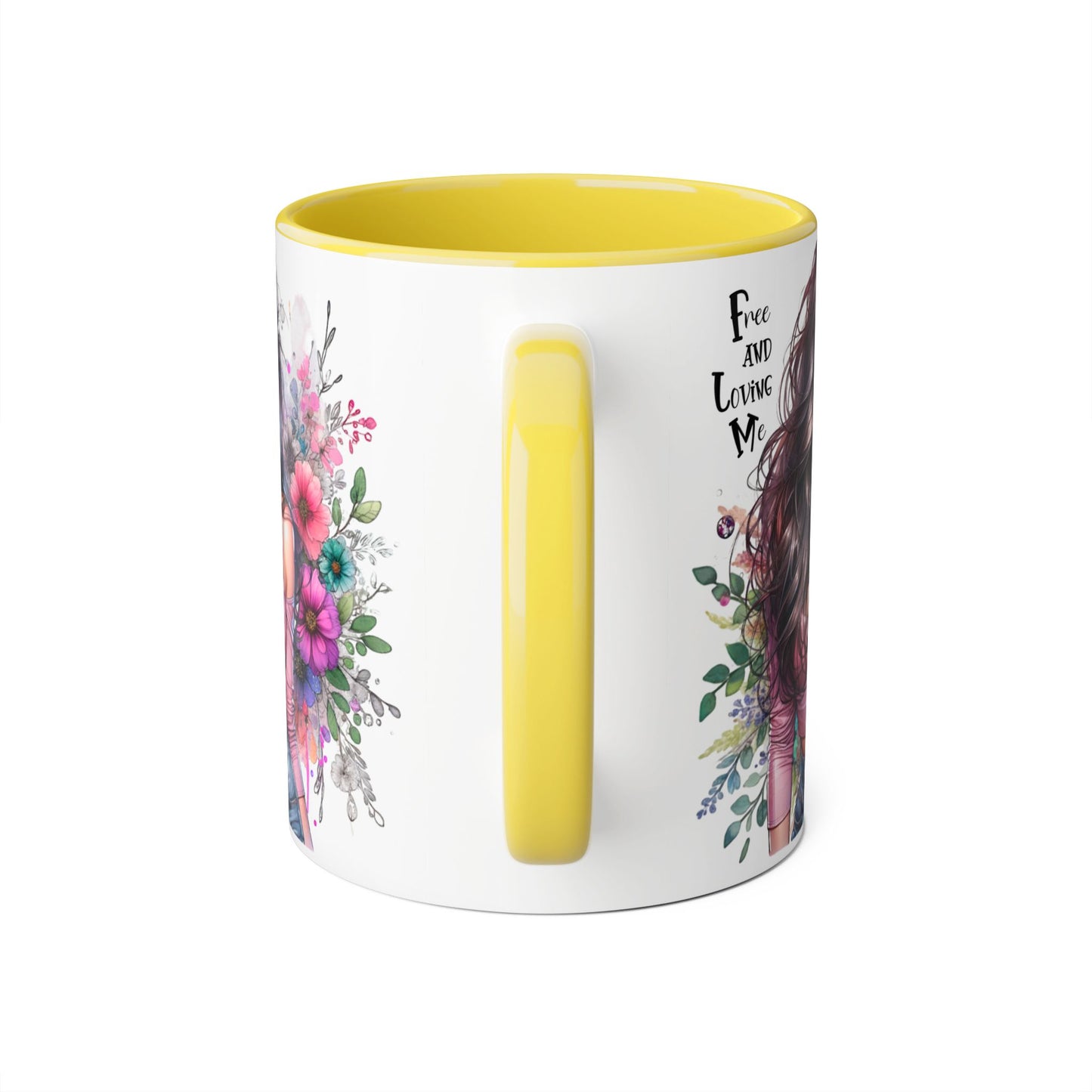 Free and Loving Me Chic Art Mug, Emotional Inspiration, Gift For Friends, Coffee Lover, Floral Design, Daily Motivation