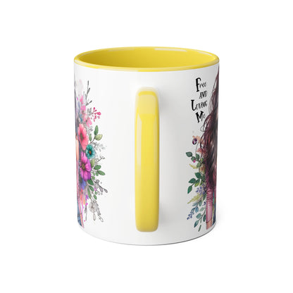 Free and Loving Me Chic Art Mug, Emotional Inspiration, Gift For Friends, Coffee Lover, Floral Design, Daily Motivation