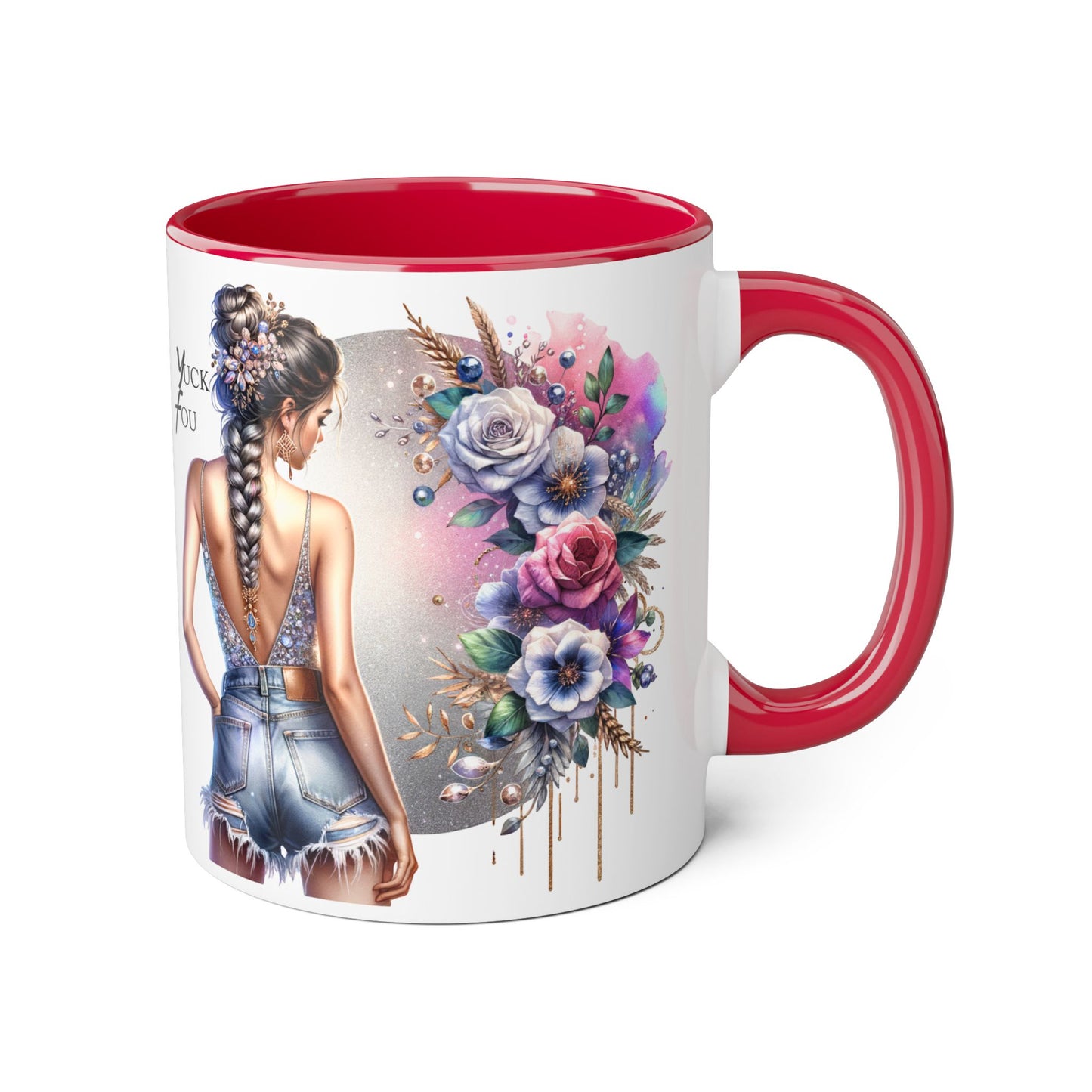 Yuck Fou Boho Floral Accent Mug, 11oz | Artistic Coffee Cup, Gift for Her, Stylish Drinkware, Home Decor, Mother's Day Present