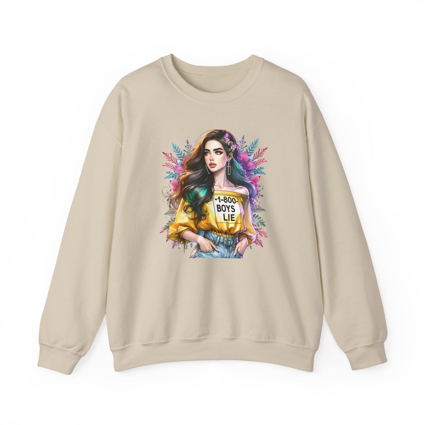 1-800-Boys-Lie Colorful Graphic Crewneck Sweatshirt - 'Boys Lie' Design, Unisex Sweatshirt, Trendy Gift, Casual Wear, Comfortable Outfit