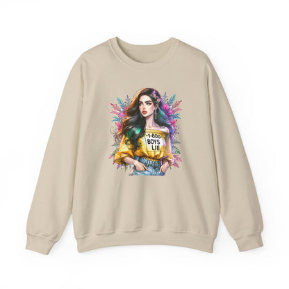 1-800-Boys-Lie Colorful Graphic Crewneck Sweatshirt - 'Boys Lie' Design, Unisex Sweatshirt, Trendy Gift, Casual Wear, Comfortable Outfit