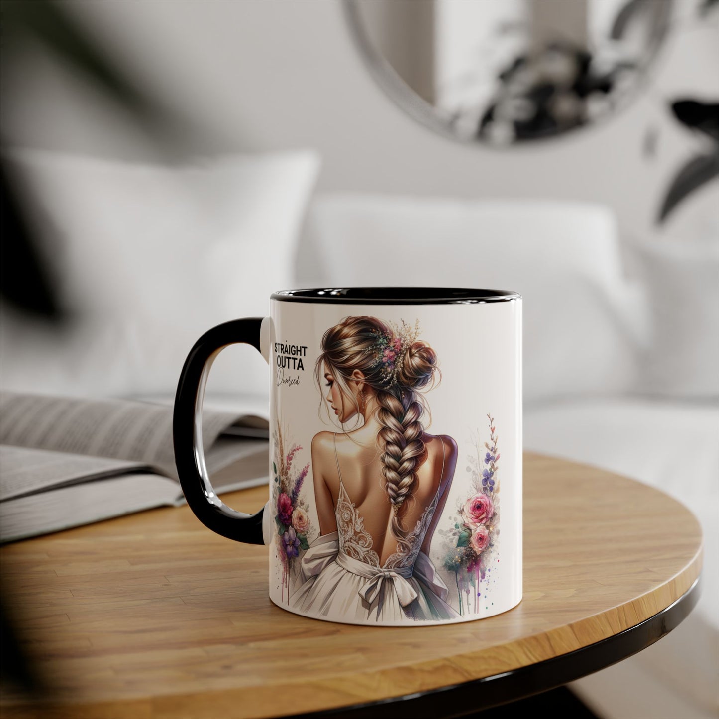 Straight Outta Divorced Humoristic Elegant Floral Accent Mug, Perfect Gift for Weddings, Bridesmaid, Coffee Lovers, Home Decor, Floral Mug, Art Mug