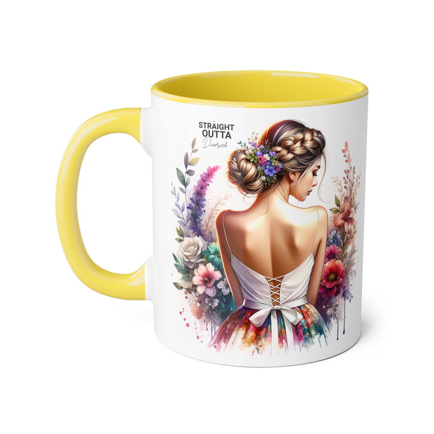 Straight Outta Divorced Humoristic Boho Floral Accent Mug, Inspirational Gift, Coffee Lover's Cup, Unique Art Mug, Straight Outta Beautiful, Personalized Drinkware