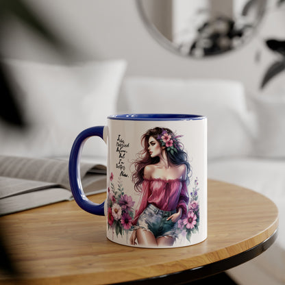 I Was Married Before But I'm Better Now Humoristic Floral Art Accent Mug - Empowering Quote, Gift for Her, Coffee Lover, Floral Design, Inspirational Drinkware