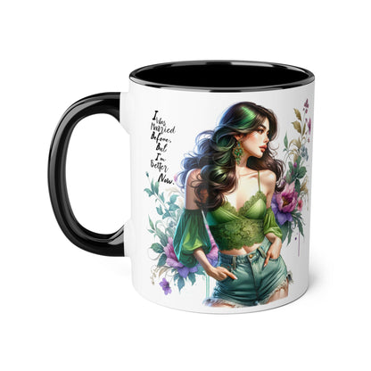 I Was Married Before But I'm Better Now Humoristic Floral Goddess Accent Mug, Inspirational Coffee Cup, Gift for Her, Boho Chic Drinkware, Unique Art Mugs, Home Decor
