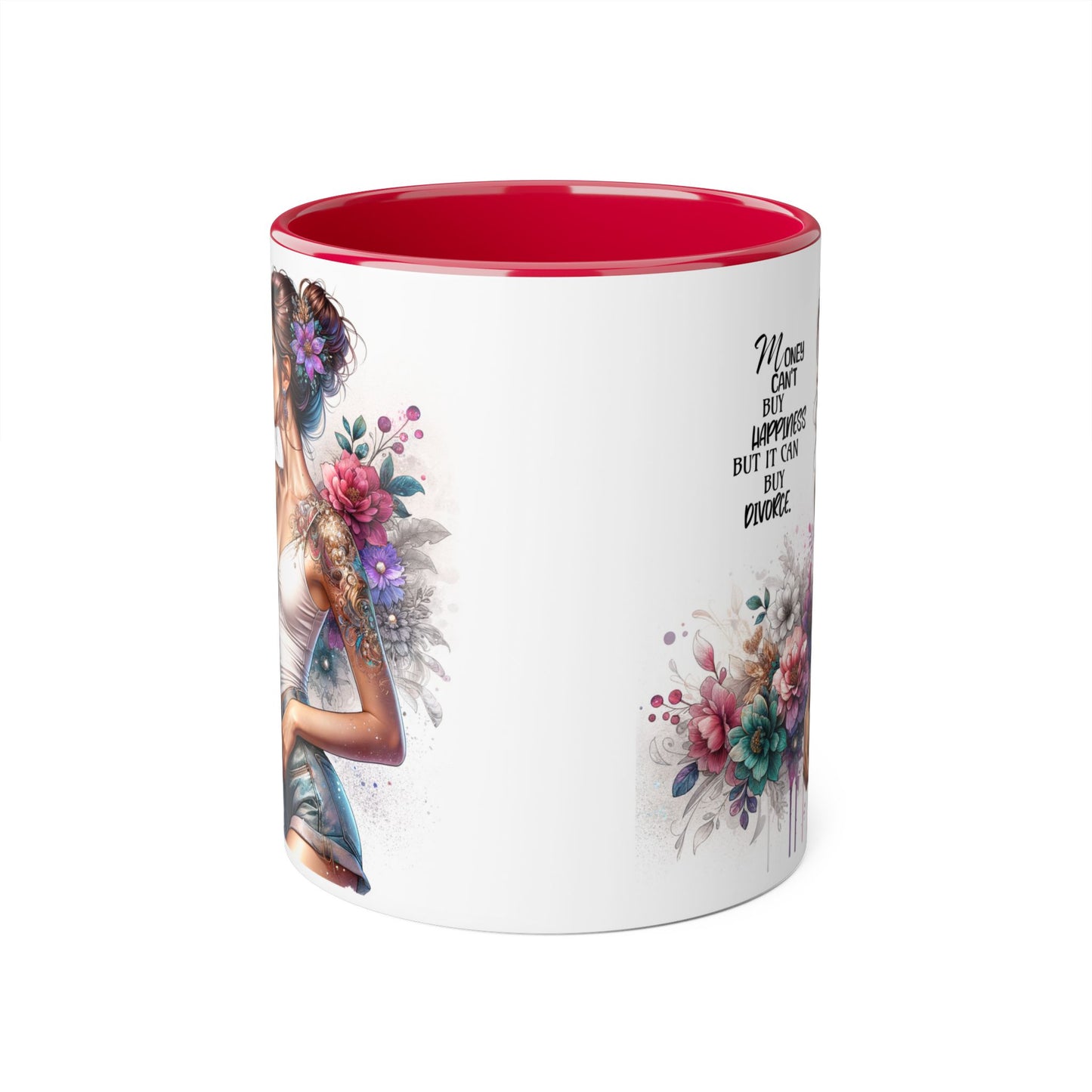 Money Can't Buy Happiness But It Can Buy Divorce Humoristic Boho Floral Accent Mug, Money Can't Buy Happiness, Gift for Coffee Lovers, Inspirational Drinkware, Unique Kitchen Decor