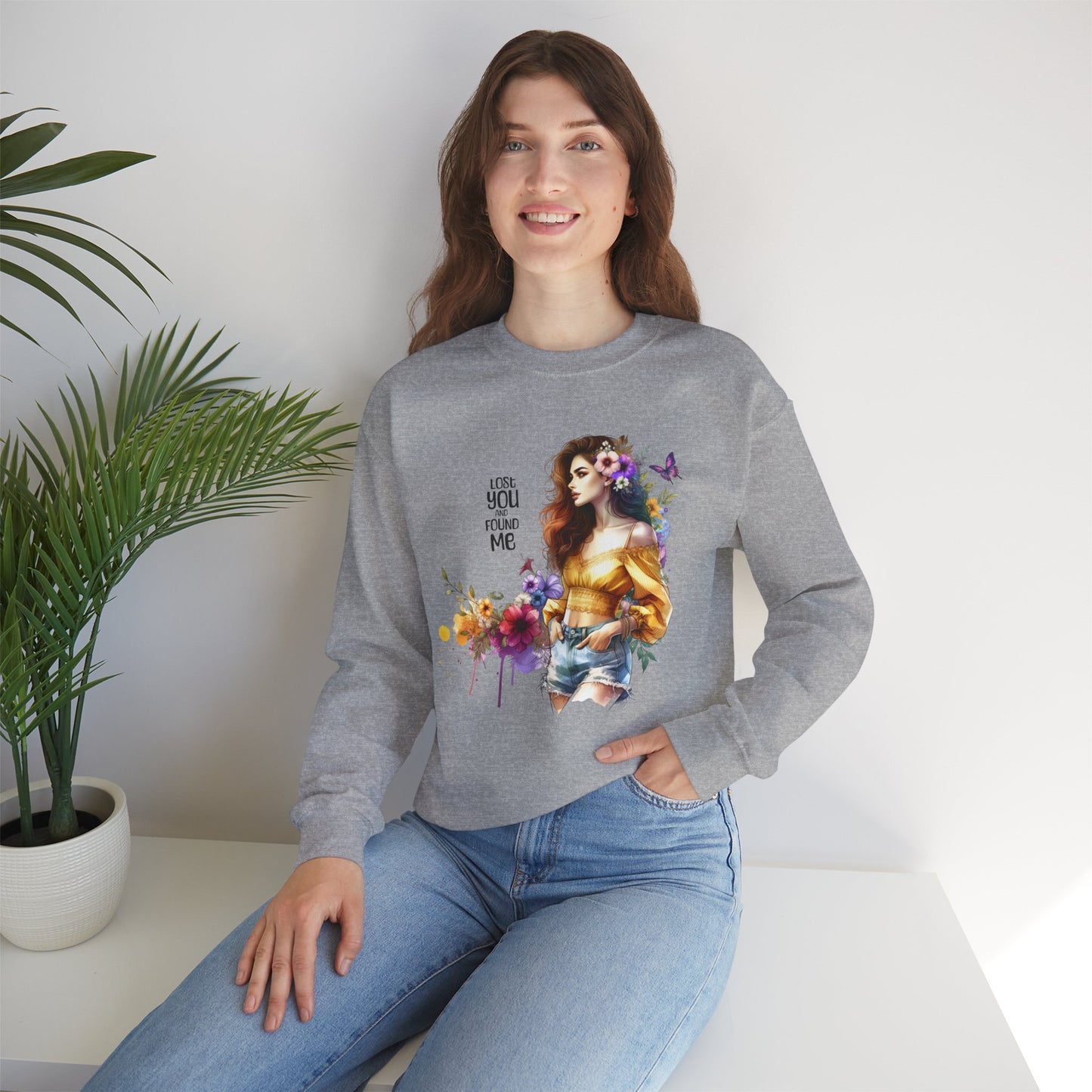 Lost You And Found Me Floral Art Crewneck Sweatshirt, Cozy Unisex Sweater, Gift for Her, Spring Fashion, Inspirational Quote Apparel