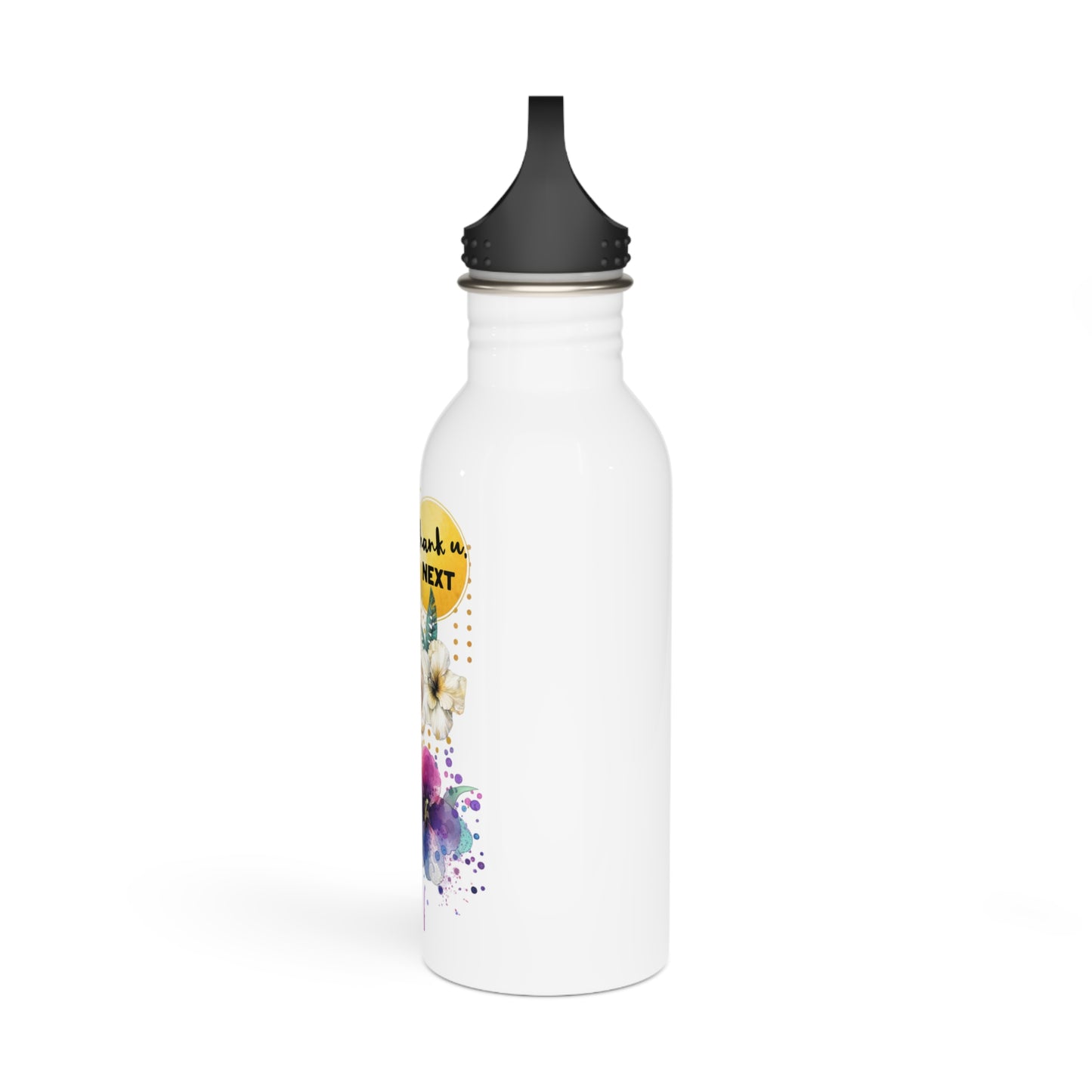 Thank U, Next Stylish Stainless Steel Water Bottle with Floral Art - Perfect for Everyday Use, Travel, Gifts, Fitness, Eco-Friendly Hydration