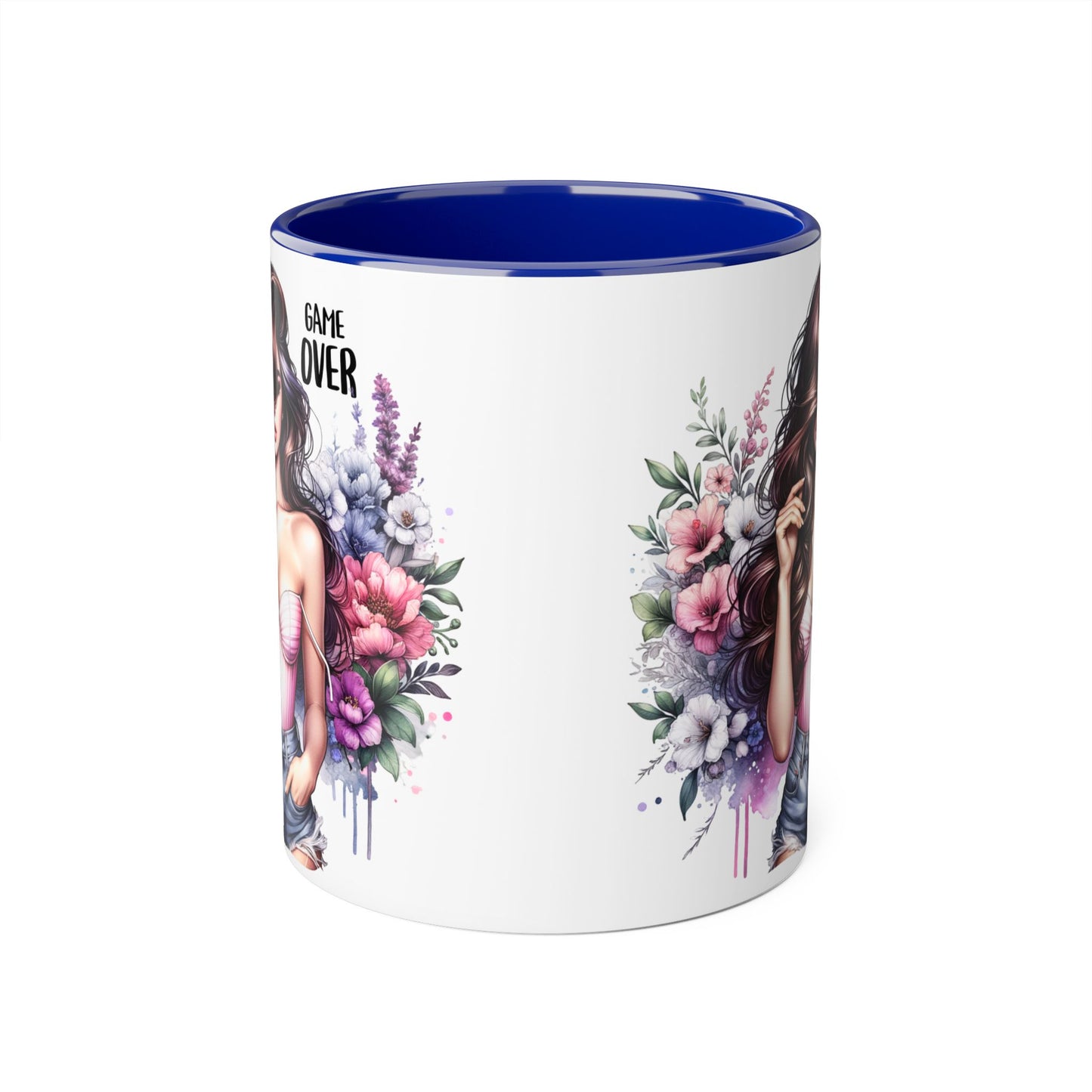 Game Over Floral Accent Mug - 11oz, Coffee Cup for Her, Gift for Gamers, Fun Tea Mug, Unique Kitchen Decor, Women’s Gift Idea