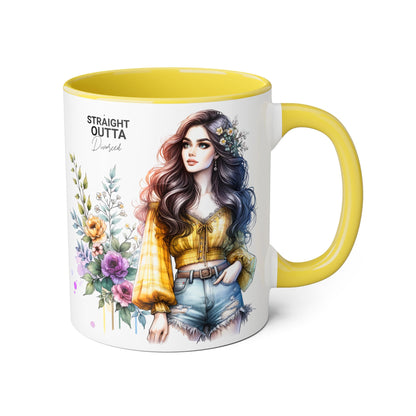 Straight Outta Divorced Humoristic Stylish Floral Accent Mug, Perfect for Coffee Lovers, Gift for Her, Home Decor, Mother's Day, Birthday, Everyday Use