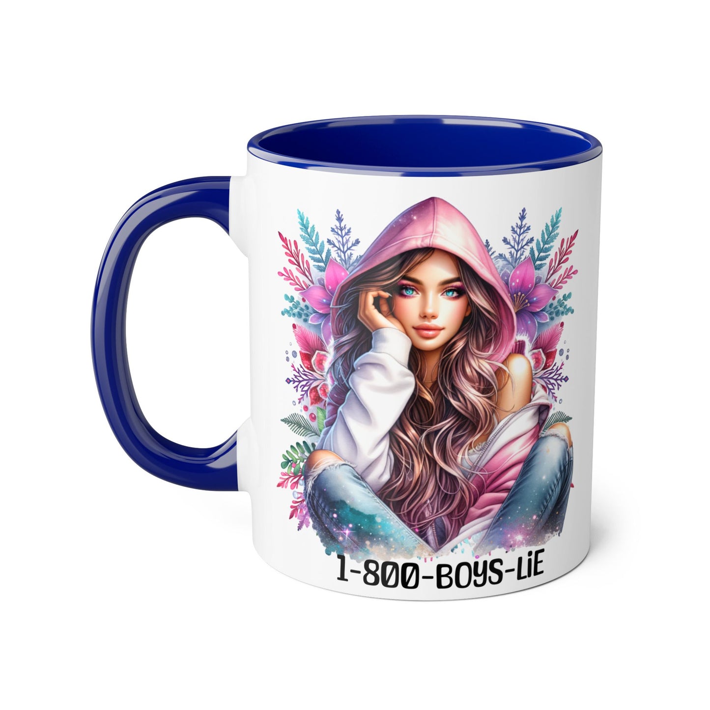 1-800-BOYS-LIE Accent Mug, Floral Coffee Cup, Funny Gift for Her, Unique Tea Mug, Cute Lover's Present