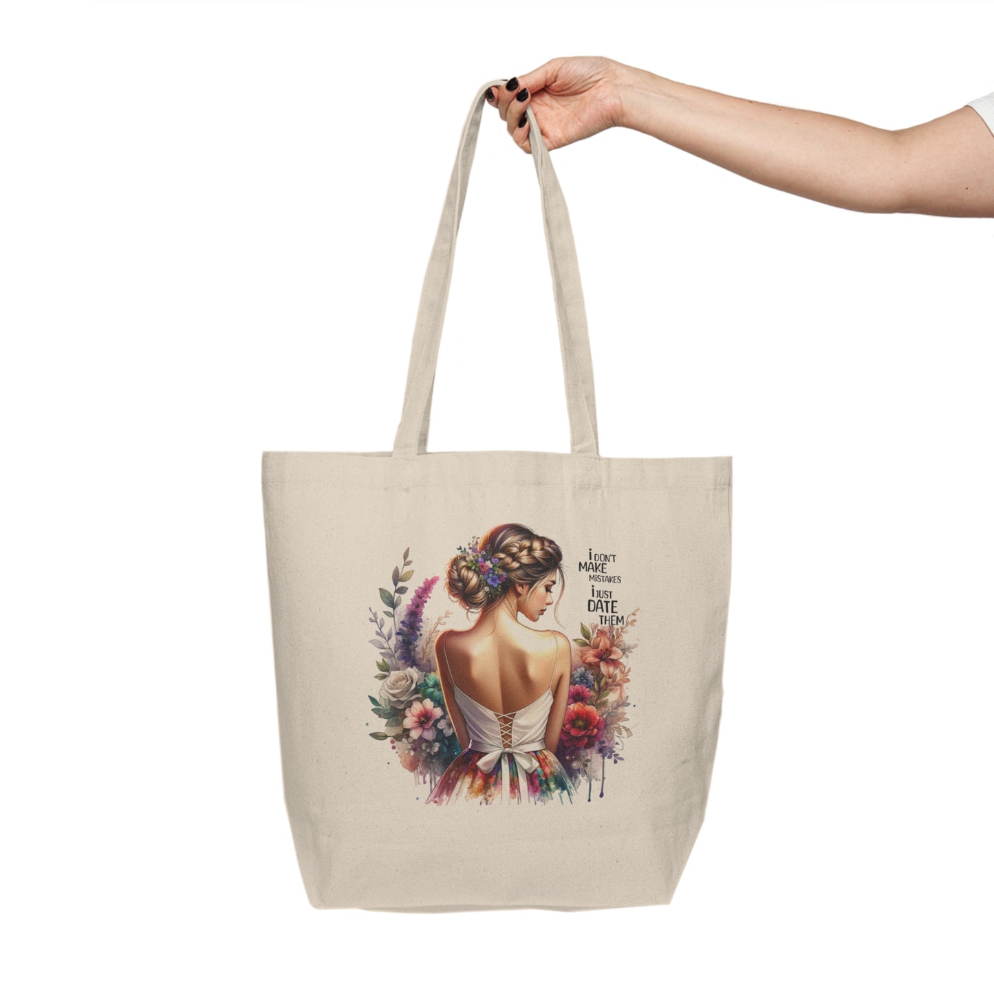 I Don`t Make Mistakes, I Just Date Them Floral Quote Canvas Tote Bag, Inspirational Tote, Eco-Friendly Shopping Bag, Gift for Her, Mother's Day Tote