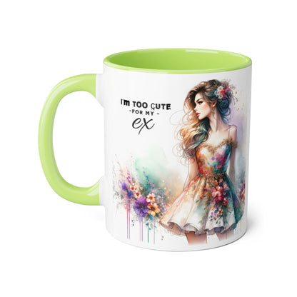 I'm Too Cute For My Ex Accent Mug, 11oz Coffee Cup, Gift for Her, Unique Relationship Humor, Friendship Tea Mug, Quirky Birthday Present