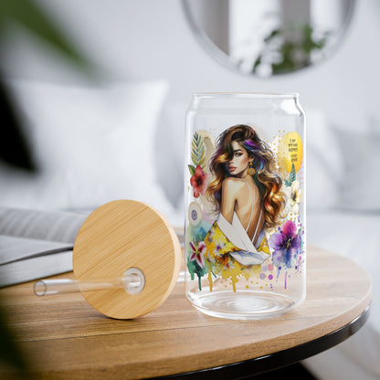 I Am My Own Happily Ever After Floral Sipper Glass, 16oz – Eco-Friendly Drinkware, Perfect for Summer, Garden Parties, Gifts for Her, Sustainable Style
