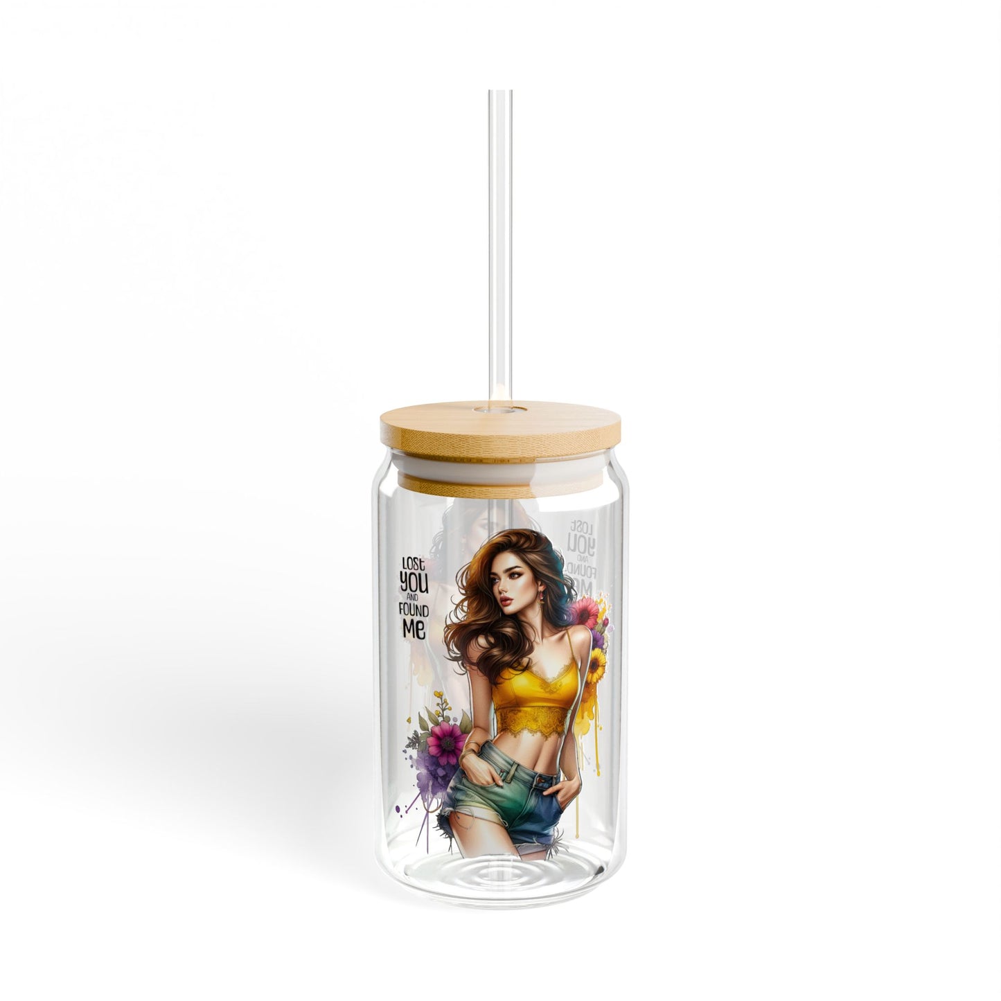 Lost You and Found Me Artistic Sipper Glass - 16oz, Ideal for Summer Parties, Unique Gift for Her, Floral Design Tumblers, Eco-Friendly Straw Glass