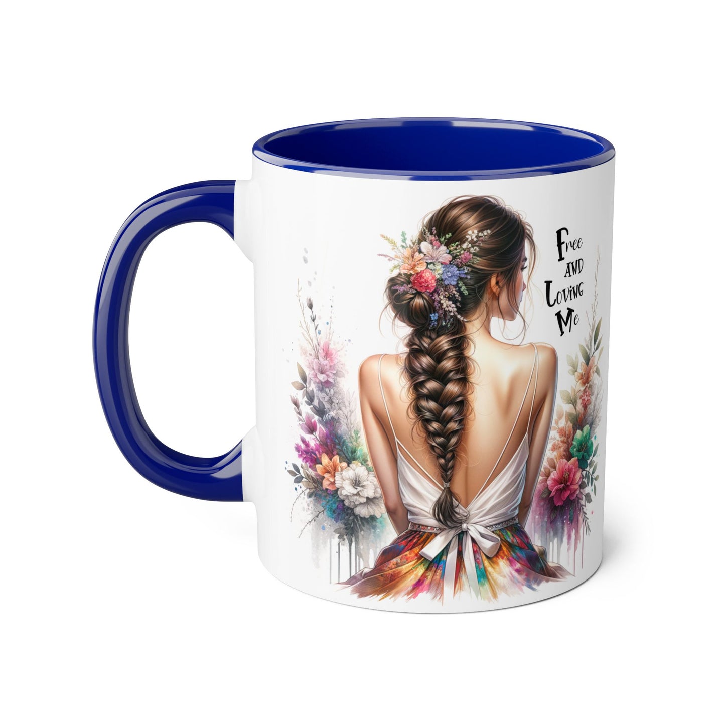 Floral Art Mug - 'Free and Loving Me', Coffee Cup, Gift for Her, Home Decor, Personalized Drinkware, Inspirational Mugs, Floral Design