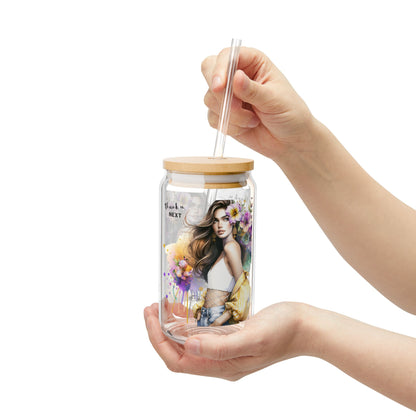 Thank U, Next Floral Sipper Glass, 16oz - Stylish Reusable Drink Container, Eco-Friendly Artisan Design for Parties, Gifts, Home, or Travel