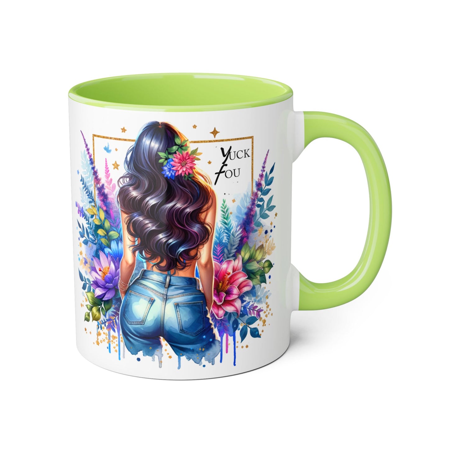 Yuck Fou Bohemian Floral Accent Mug, 11oz, Artistic Coffee Cup, Gift for Her, Stylish Drinkware, Home Decor, Unique Kitchen Accessories