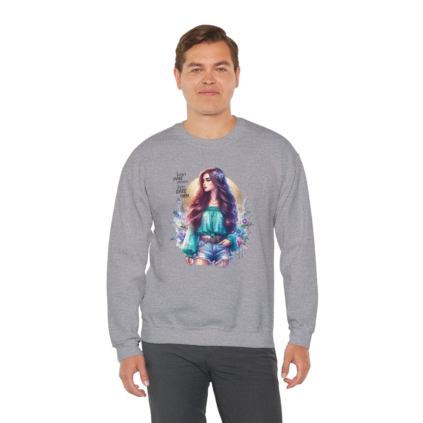 I Don`t  Make Mistakes, I Just Date Them Colorful Bohemian Crewneck Sweatshirt, Cozy Apparel, Unique Gift, Casual Wear, Inspirational Fashion, Artist Design